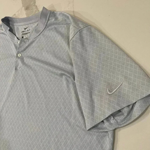 Nike DriFit Textured Argyle Print Gray Short Sleeve Activewear Polo Mens XL Golf - Picture 2 of 7